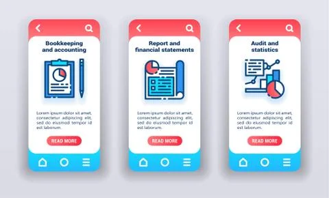 Business analytics on mobile app onboarding screens. UI UX GUI template Stock Illustration