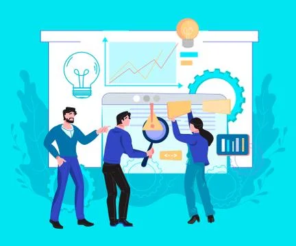 Business analytics with office workers studying infographic, flat vector イラスト素材