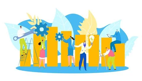 Business analytics people, with graph analysis technology, isolated vector Stock Illustration