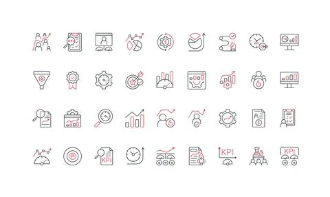 Business Analytics Performance KPI Line Icons Set Stock Illustration