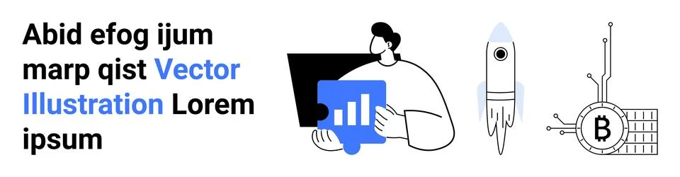 Business Analytics Presentation with Rocket and Bitcoin Technology Elements 스톡 일러스트