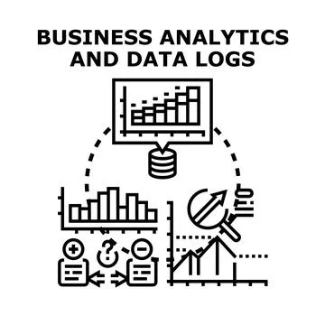Business analytics processing digital data logs for reports Illustrazione stock
