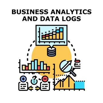 Business analytics processing digital data logs for reports Stock Illustration