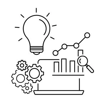 Business analytics result icon, idea strategy, database seo, management marke Stock Illustration