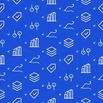 Business analytics seamless pattern with white line icons of growth bar chart, Stock Illustration
