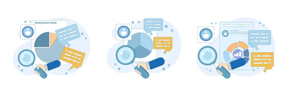 Business analytics set, customer feedback research, marketing performance. Stock-Illustration
