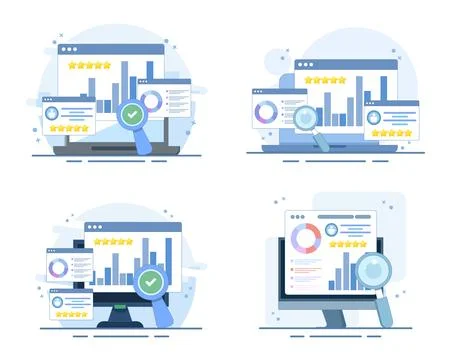 Business analytics set illustrating digital reports, big data analysis Stock Illustration