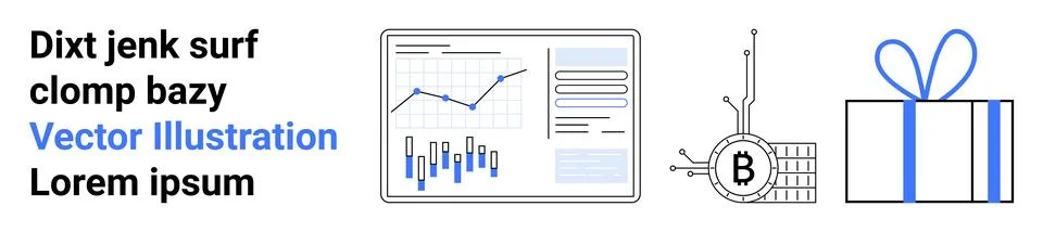 Business Analytics Software with Bitcoin Integration and Gift Box Graphic i.. Stock Illustration
