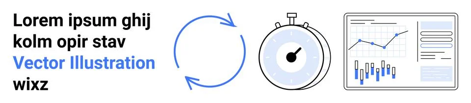 Business Analytics with Stopwatch, Data Chart, and Circular Arrow 库存插图