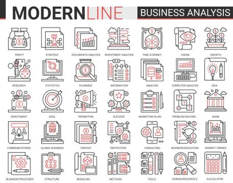 Business analytics thin red black line icons vector illustration set イラスト素材