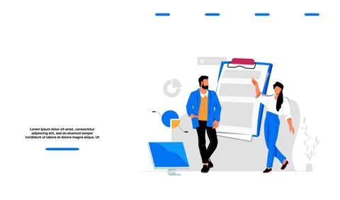 Business analytics web banner template with group of people , flat vector ill Stock Illustration
