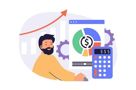 Business analytics web concept with flat cartoon people for website design. Stock Illustration