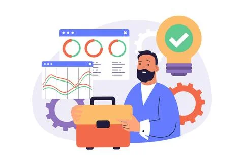 Business analytics web concept with flat cartoon people for website design. Stockillustratie