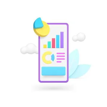 Business analyzing graph diagram workflow statistic chart smartphone app 3d i Stock Illustration