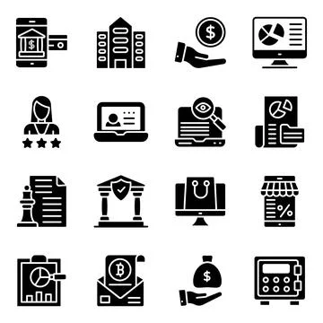 Business and Banking Solid Icons Pack Illustrazione stock
