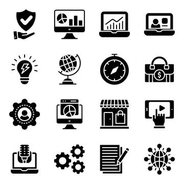 Business and Commerce Solid Icons Pack Stock-Illustration