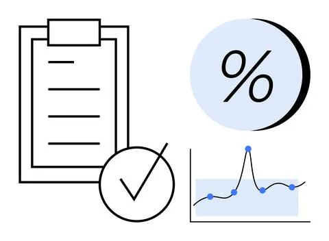 Business and Data Analysis Graphics with Checklist, Percentage Symbol, and .. Stock Illustration