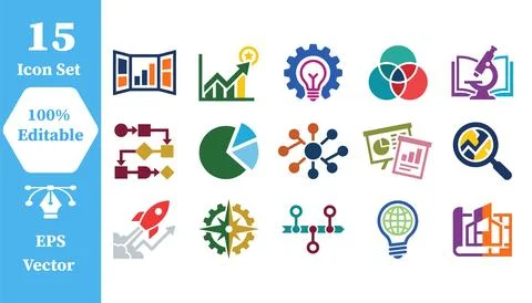 Business and data analysis icons set with icon set business growth Ilustración de archivo