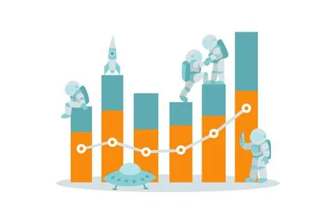 Business and data analysis statistics concept with characters flat illustration Stock Illustration