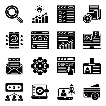 Business and Data Analytics Solid Icons Pack Stock Illustration