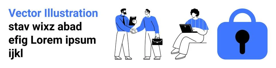 Business and Data Security Concept with Professionals in Office Setting Illustrazione stock