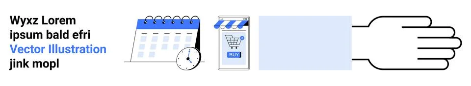 Business and E-commerce Elements with Calendar, Clock, and Hand Graphics イラスト素材