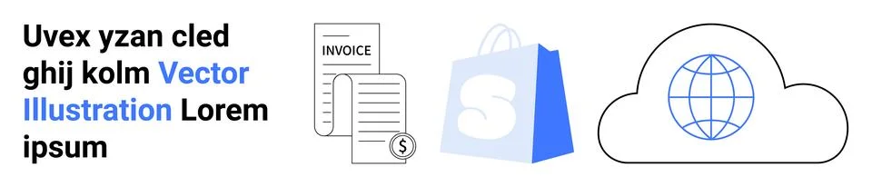 Business and E-commerce Elements with Cloud Computing Theme Stockillustratie