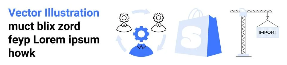 Business and E-commerce Workflow with Gear and Shopping Bag Icons Illustrazione stock