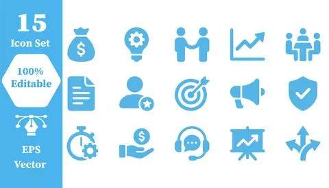 Business and finance flat vector icon set for corporate strategy with busines Stock Illustration