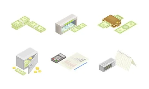 Business and finance objects set. Taxes, accounting, stock market concept vector Stock Illustration