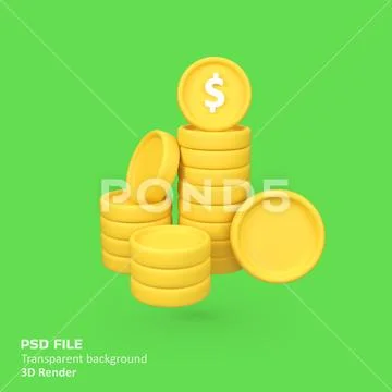 Business and Finance Stack of Gold Coins isolated 3d render icon illustration PSD Template
