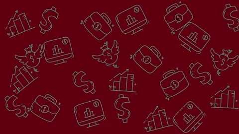 Business and financial growth pattern with money icons on red background Stock Footage 344909947