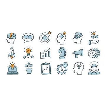 Business and innovation set featuring lightbulbs, growth charts, and creati.. Stock Illustration