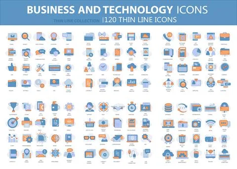 Business and marketing, programming, data management ions Stock Illustration