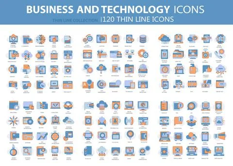 Business and marketing, programming, data management icons Stock Illustration