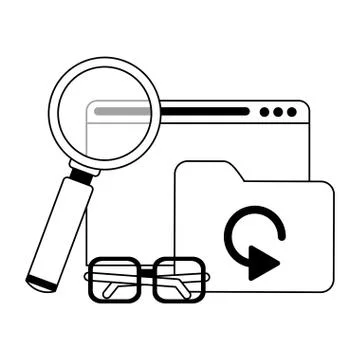 Business and office elements in black and white 库存插图