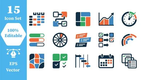 Business and project management workflow icon set with business, management Stock Illustration