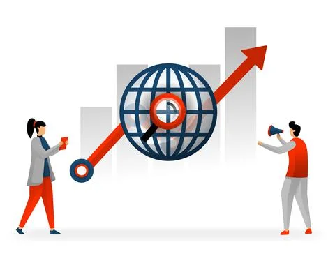 Business and promotion of vector illustration. following world trading in cho Stock Illustration