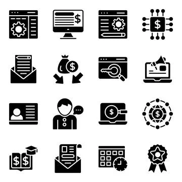 Business and Seo Solid Icons Pack Stock Illustration