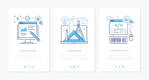 Business and services - set of linear style vertical web banners 스톡 일러스트
