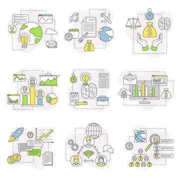 Business and Start-up Development with Chart and Analytics Line Vector Illustrazione stock