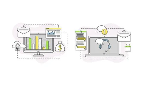 Business and Start-up Development with Chart on Computer and Call Center Vector 스톡 일러스트