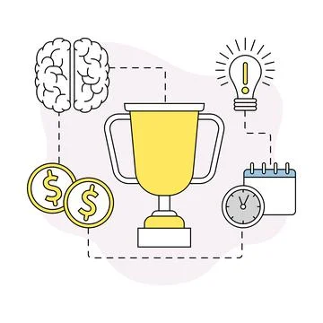 Business and Start-up Development with Light Bulb, Brain and Award Vector Line Stock Illustration