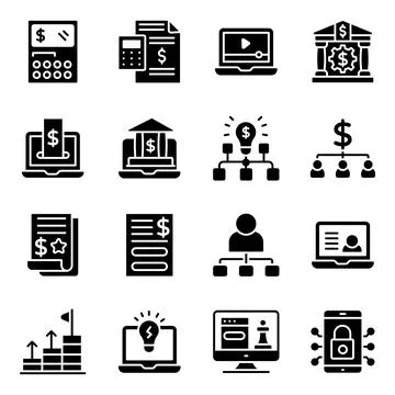 Business and Statistics Solid Icons Pack Stock-Illustration