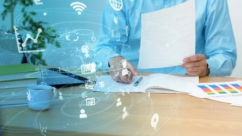 Business and technology concept. Data analyzing. Communication network. Stock Footage 117029895