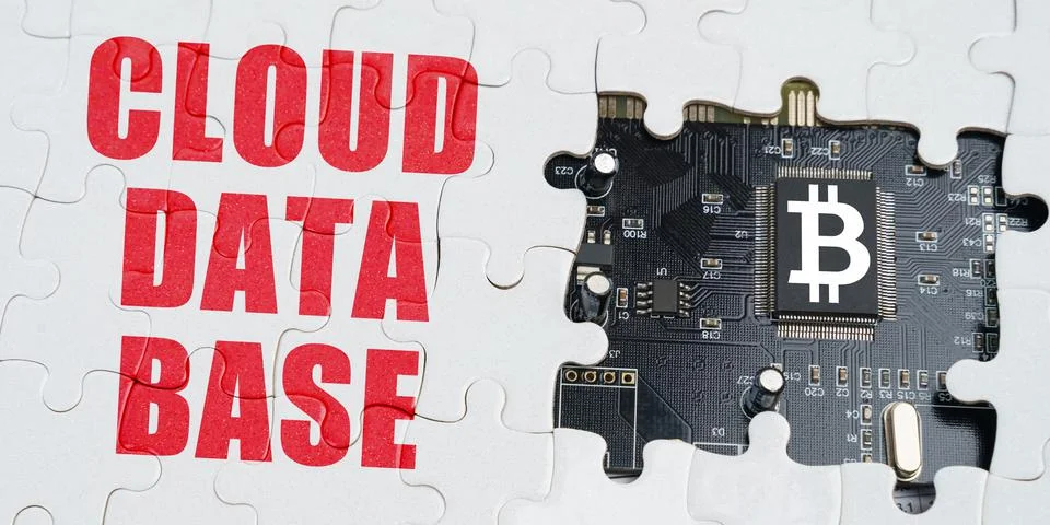 Business and technology concept. On the puzzles there is a processor with a b Stock Photos
