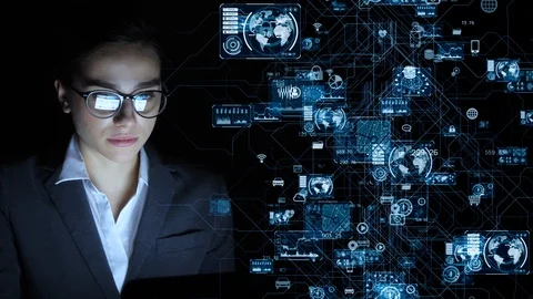 Business and technology concept. Smart office. GUI (Graphical User Interface). Stockbeeldmateriaal 130060302