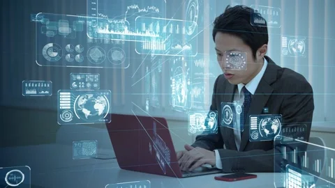 Business and technology concept. Smart office. GUI (Graphical User Interface). Stock Footage 130425455