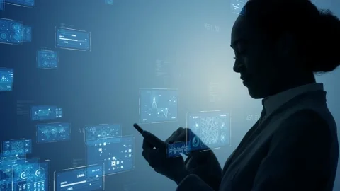 Business and technology concept. Smart office. GUI (Graphical User Interface). Vidéo 145918367