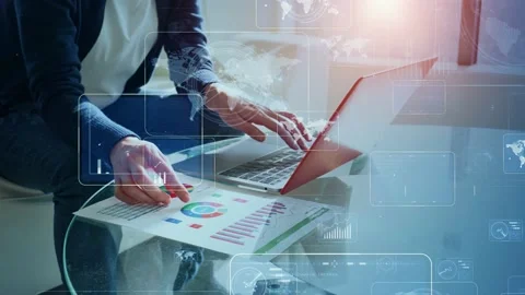 Business and technology concept. Smart office.  Management strategy. GUI (Graphi Stock Footage 148594704